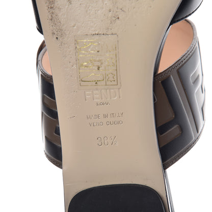 Fendi Vitello FF Embossed Buckle Flat Mules 38.5 Maya Black 9 of 10
