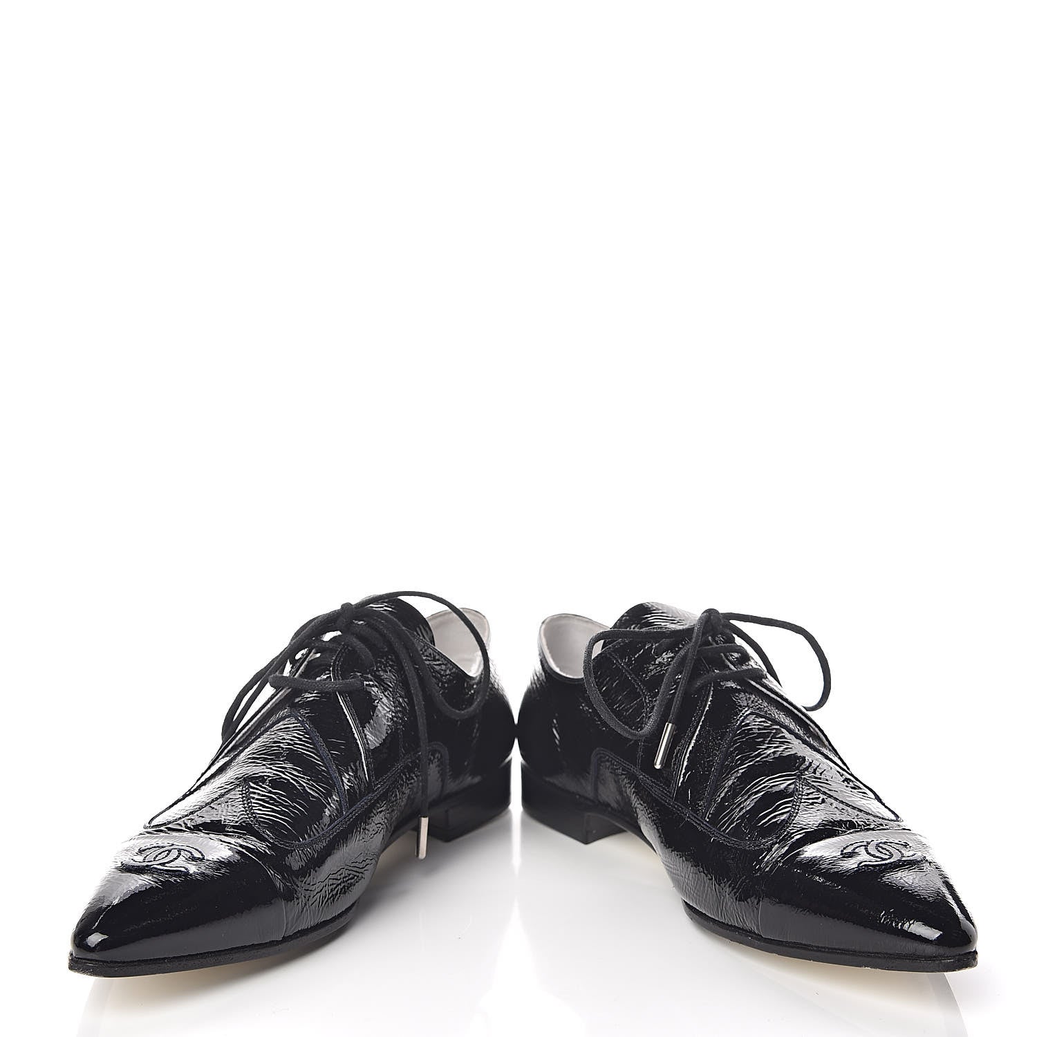 Chanel Patent Goatskin CC Lace Up Oxfords 36 Dark Navy 5 of 16