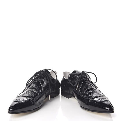 Chanel Patent Goatskin CC Lace Up Oxfords 36 Dark Navy 5 of 16