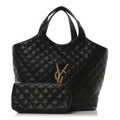Saint Laurent Lambskin Quilted Maxi Icare Shopping Tote Black 3 of 11