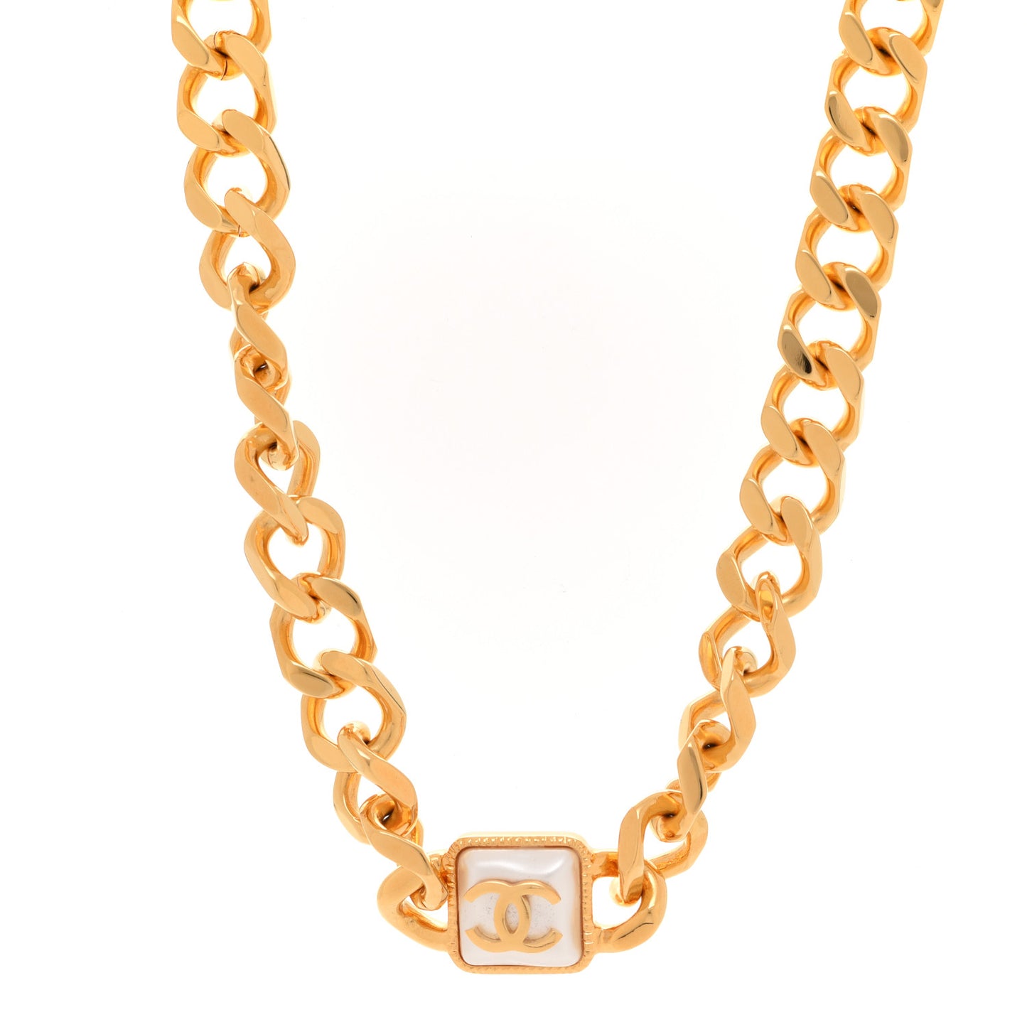 Pearl CC Chain Link Choker Necklace Gold