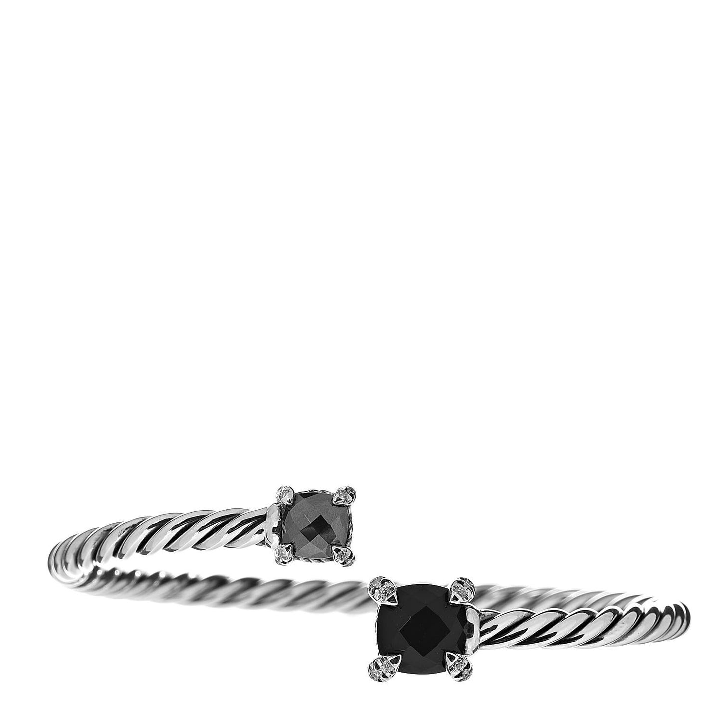 Sterling Silver Black Onyx Hematite Diamond 4mm Chatelaine Bypass Bracelet