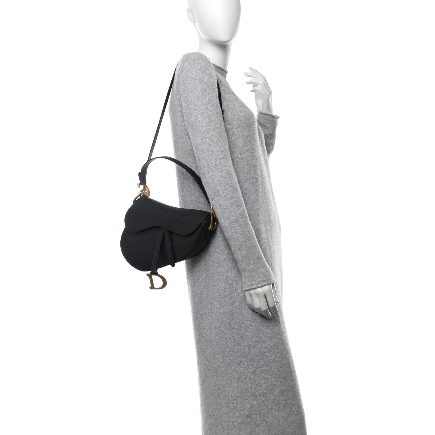 Christian Dior Grained Calfskin Saddle Bag With Strap Black 2 of 10