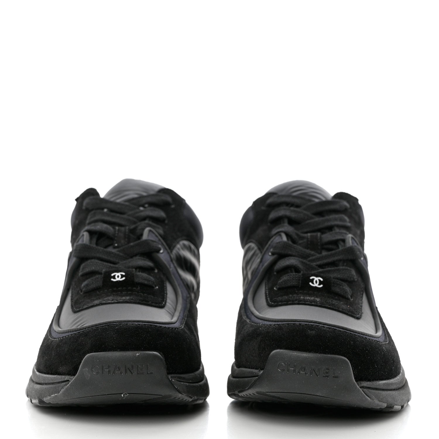 Chanel Mixed Fibers Calfskin Suede CC Sneakers 40.5 Black 2 of 9