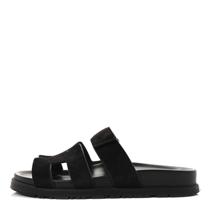 Hermes Suede Goatskin Womens Chypre Sandals 36.5 Black 1 of 9