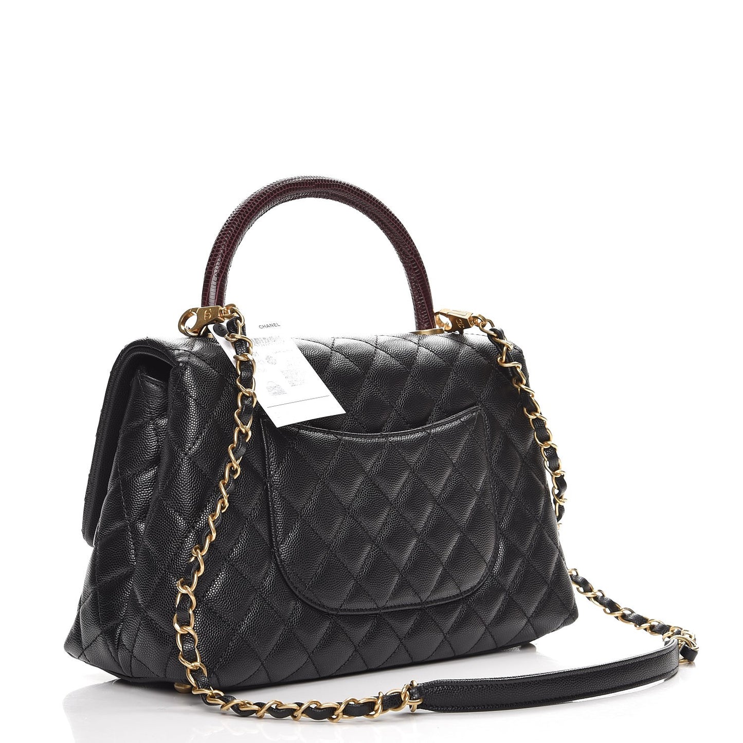 Caviar Lizard Quilted Small Coco Handle Flap Black