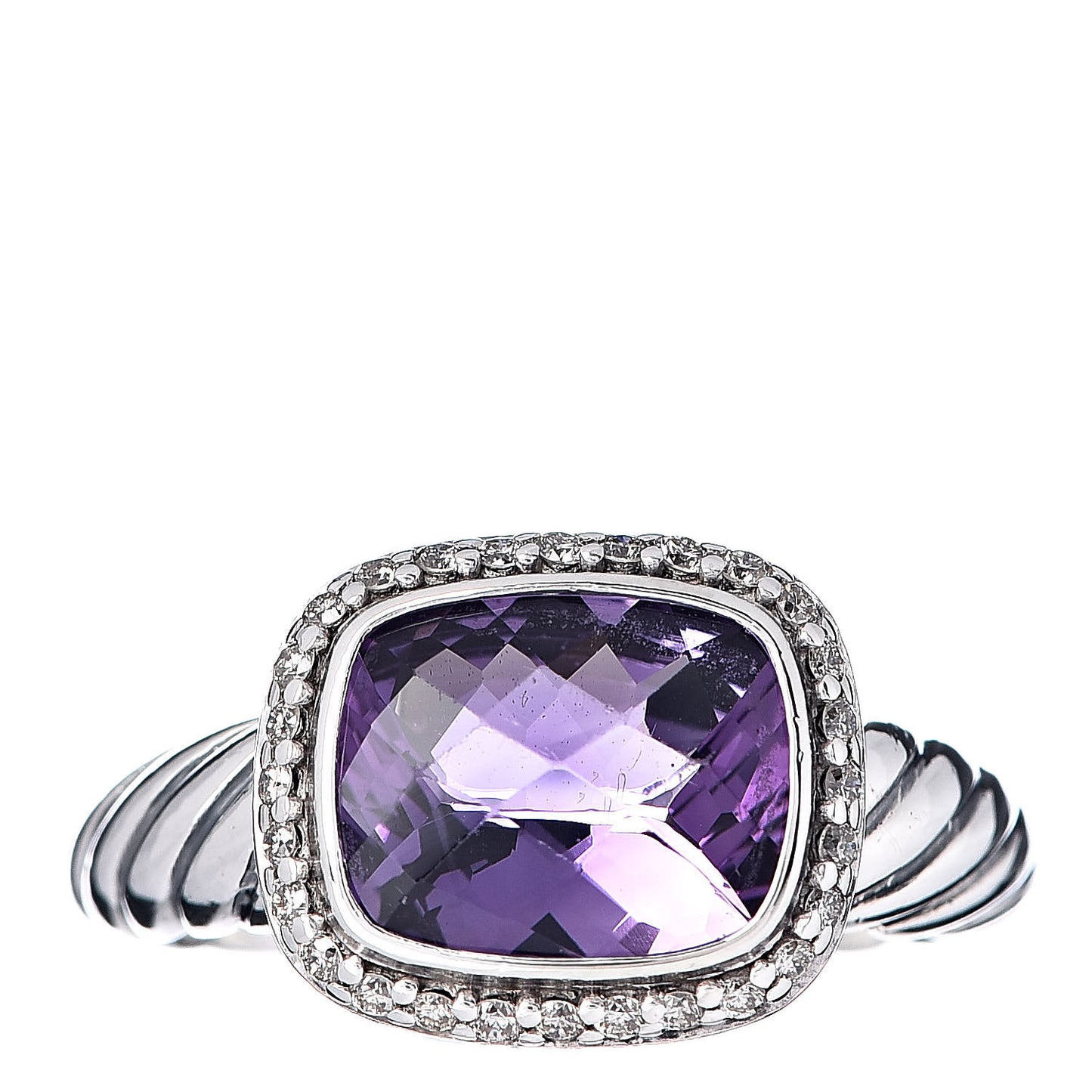 Sterling Silver Diamond Amethyst 10mm Noblesse Ring 56 7.75