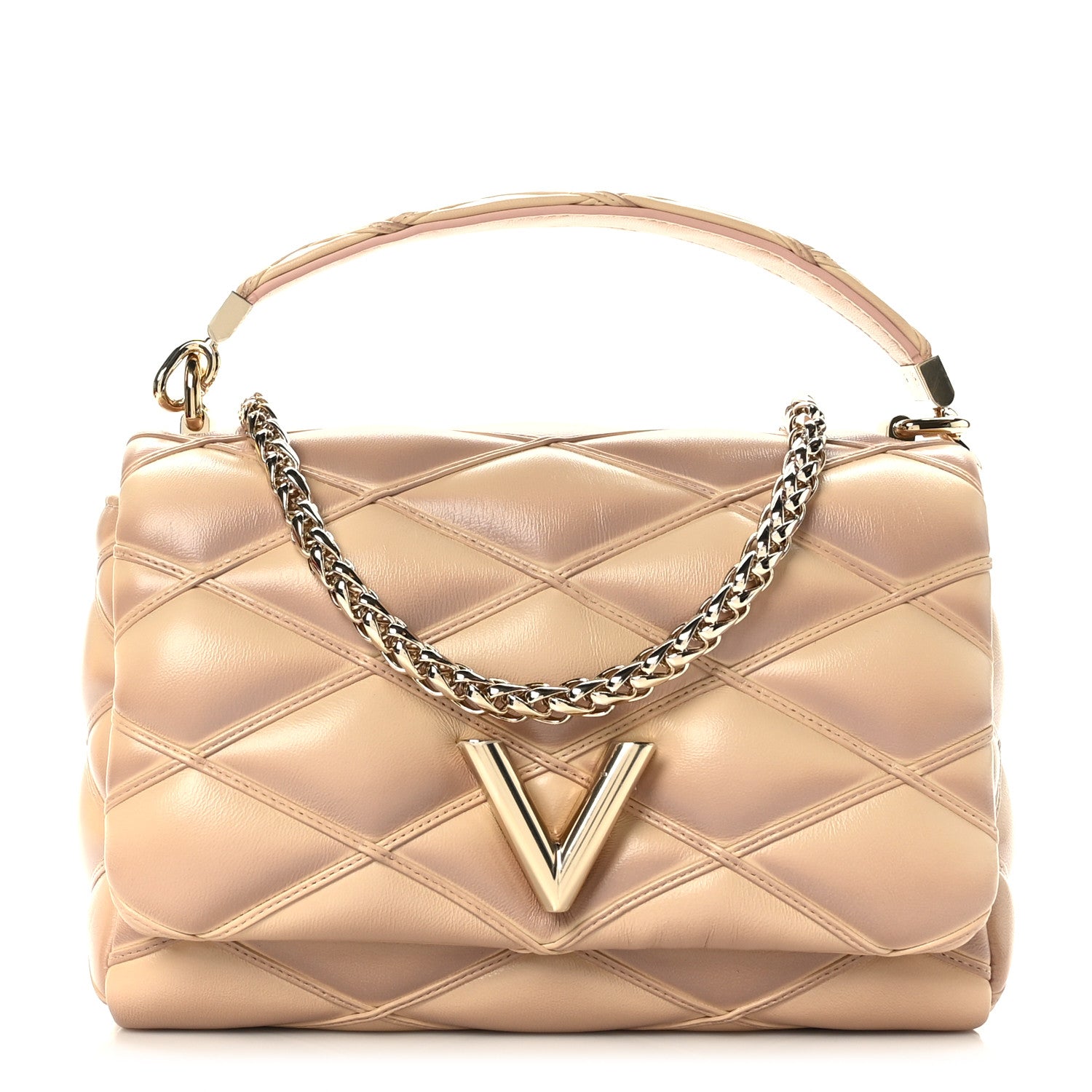 Louis Vuitton Lambskin Malletage Top Handle GO-14 MM Beige Rose 1 of 9