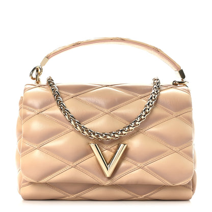 Louis Vuitton Lambskin Malletage Top Handle GO-14 MM Beige Rose 1 of 9