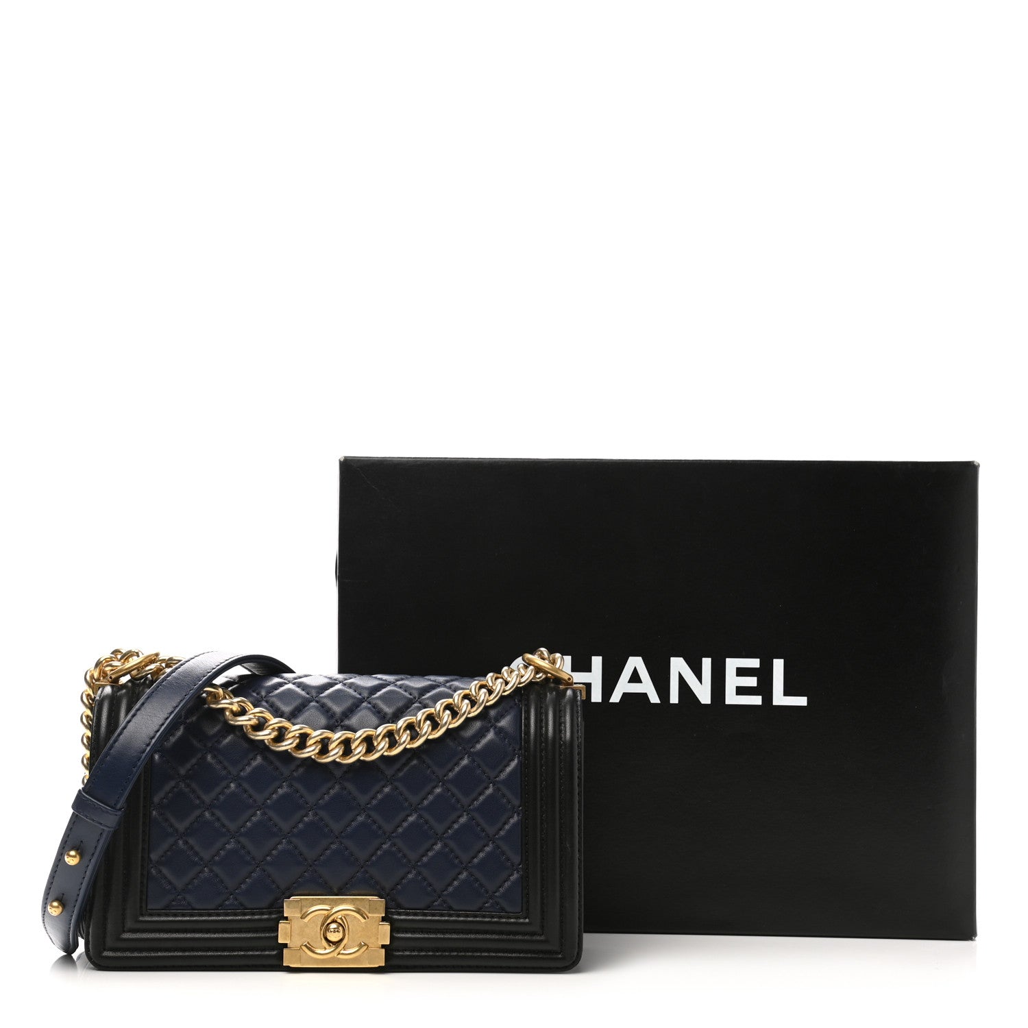 Chanel Lambskin Quilted Medium Boy Flap Black Blue 10 of 10