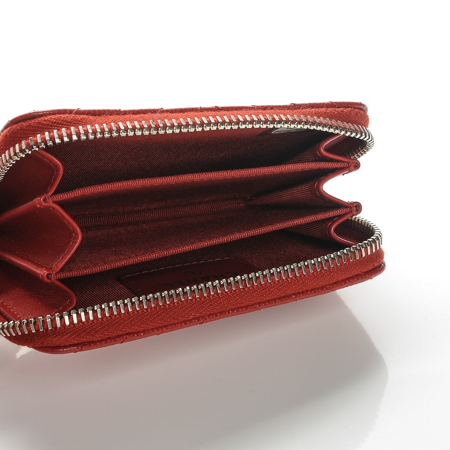 Caviar Chevron Quilted Zip Around Coin Purse Red