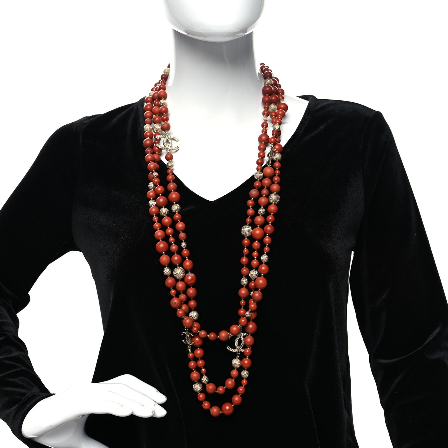Metal Marble CC Multi Strand Necklace Gold Red