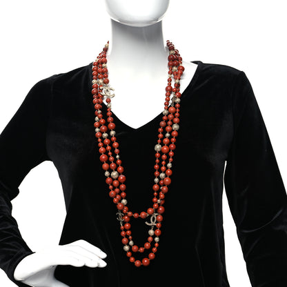 Chanel Metal Marble CC Multi Strand Necklace Gold Red 2 of 5