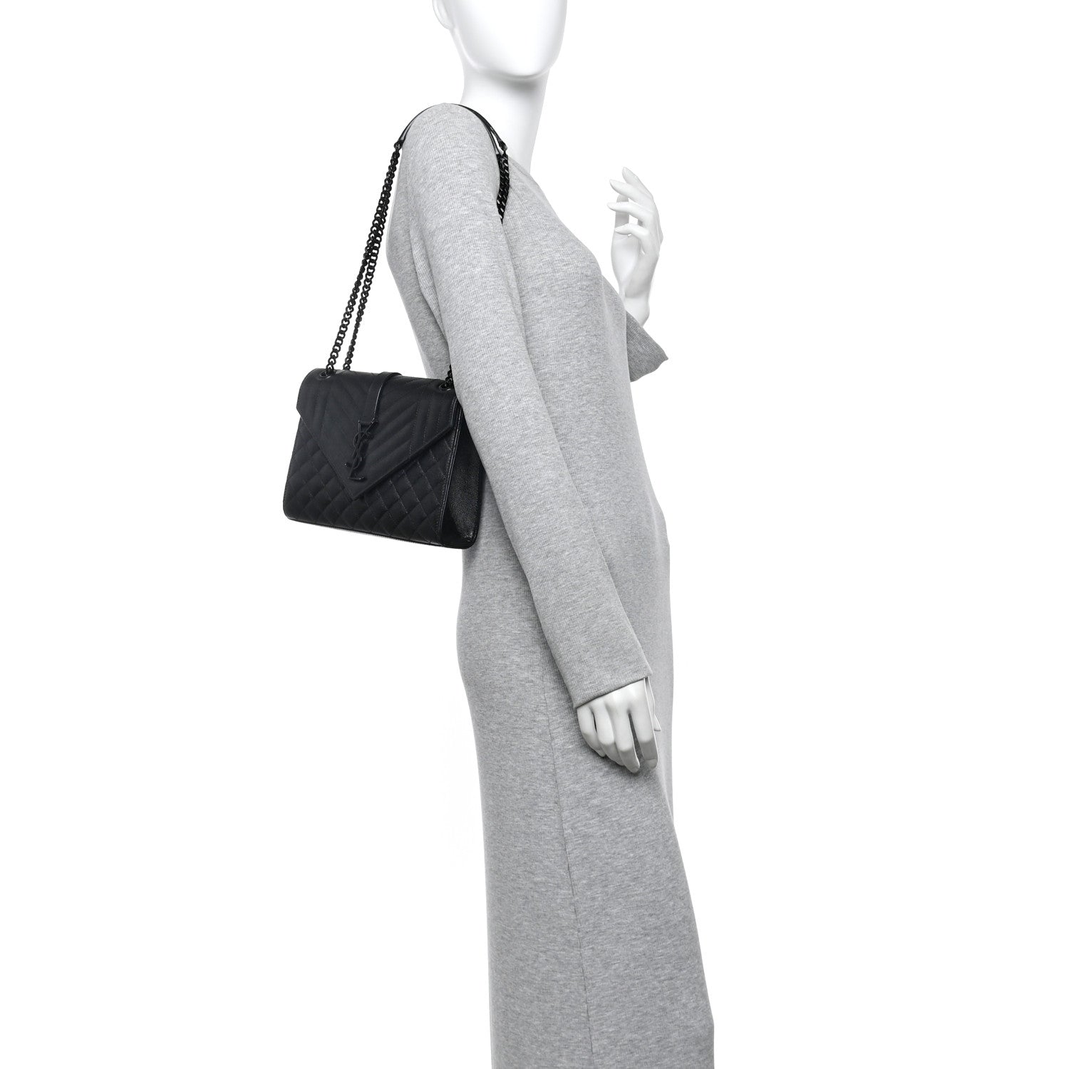 Saint Laurent Grain De Poudre Textured Mixed Matelasse Triquilt Medium Monogram Monochrome Satchel Black 2 of 11