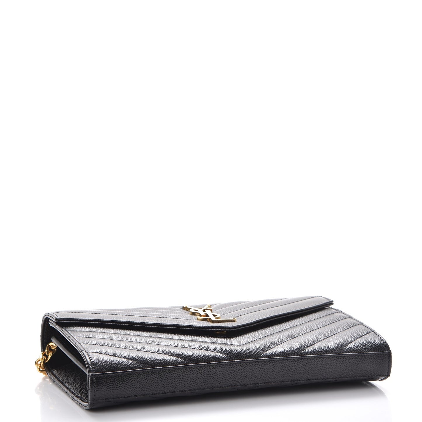 Grain De Poudre Matelasse Chevron Monogram Chain Wallet Black