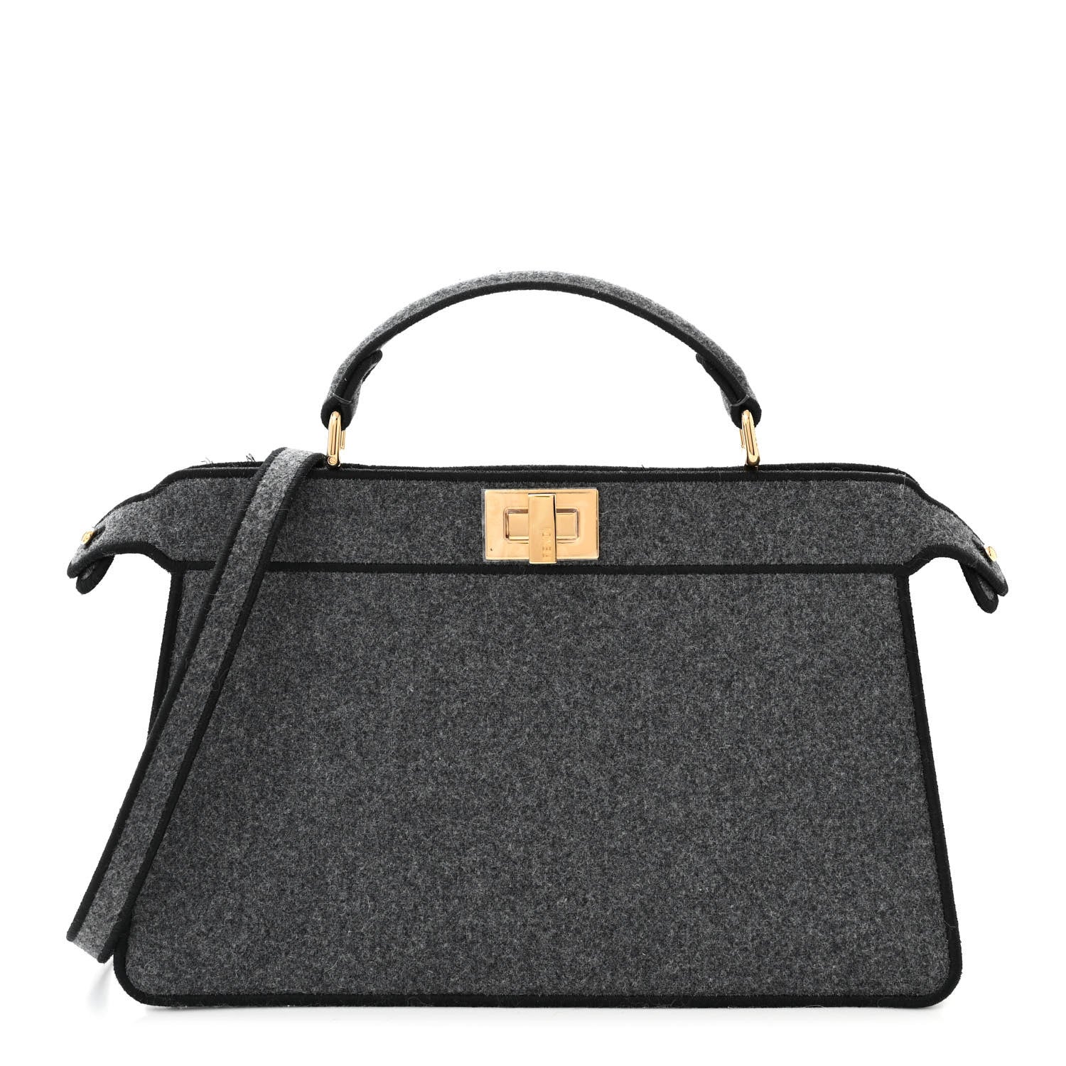 Fendi Melange Flannel Satin Threaded Edge Medium Peekaboo I SEE U East West Satchel Grigio Bois de Rose 1 of 13