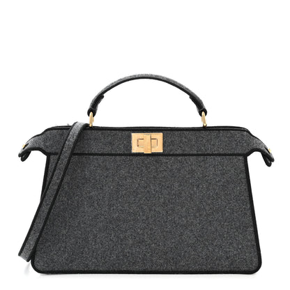 Fendi Melange Flannel Satin Threaded Edge Medium Peekaboo I SEE U East West Satchel Grigio Bois de Rose 1 of 13