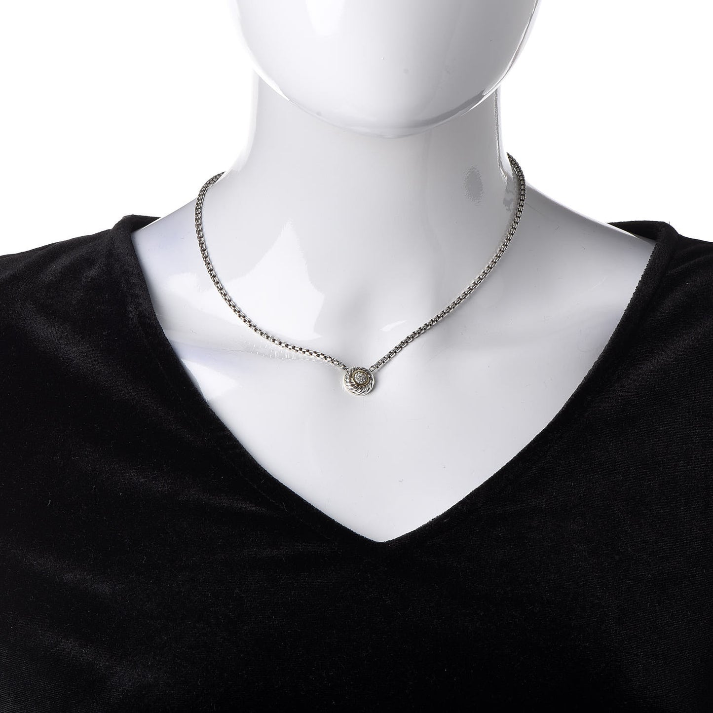Sterling Silver 18K Yellow Gold Diamond 12mm Pave Cookie Necklace