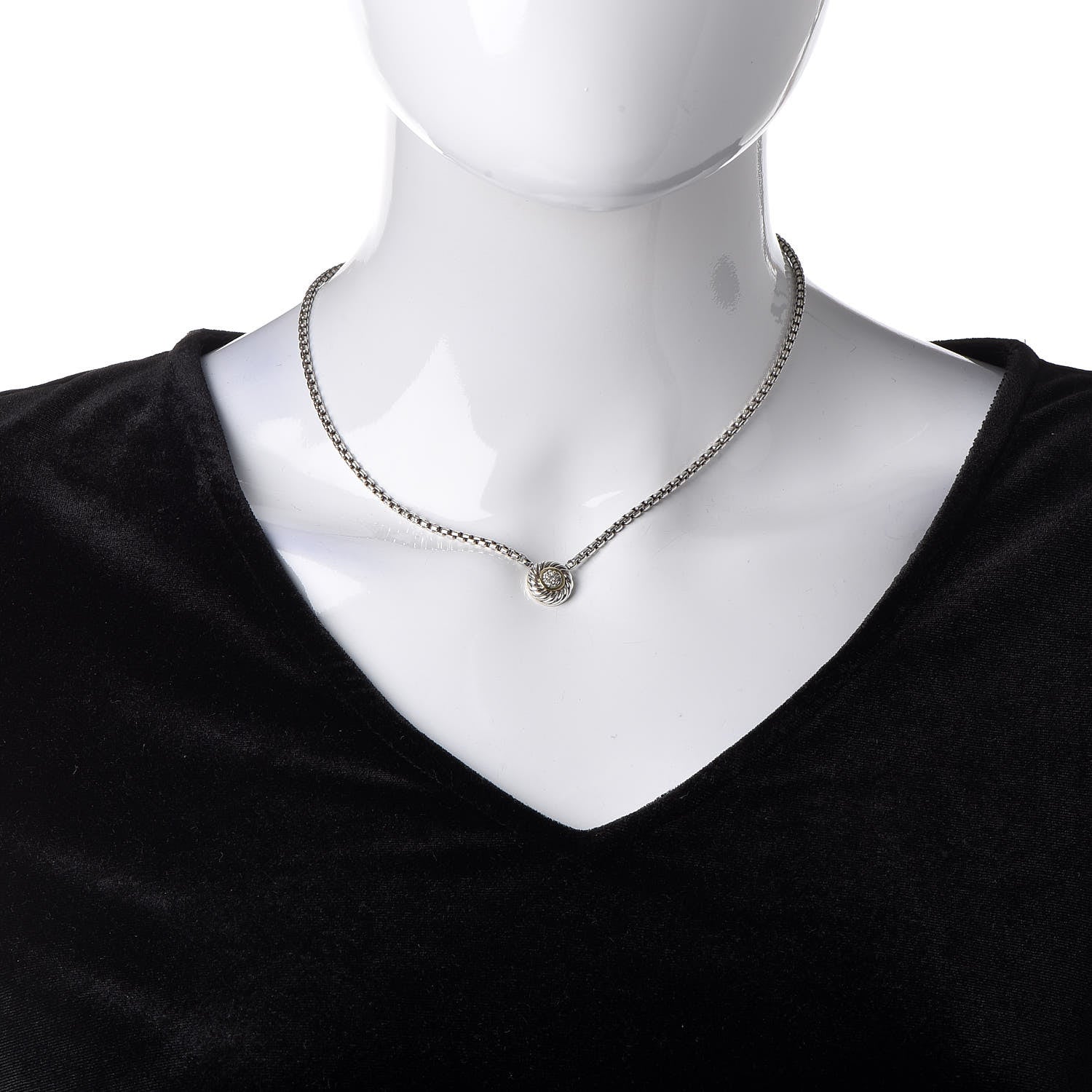 David Yurman Sterling Silver 18K Yellow Gold Diamond 12mm Pave Cookie Necklace 2 of 6
