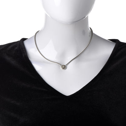 David Yurman Sterling Silver 18K Yellow Gold Diamond 12mm Pave Cookie Necklace 2 of 6