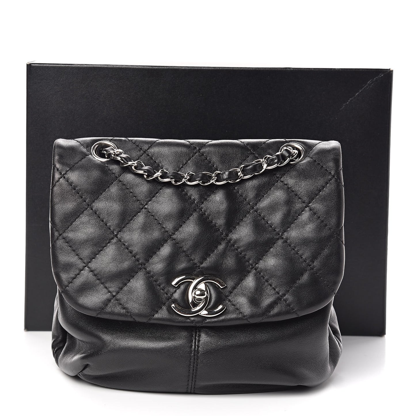 Shiny Lambskin Quilted Mini Trianon Messenger Flap Black