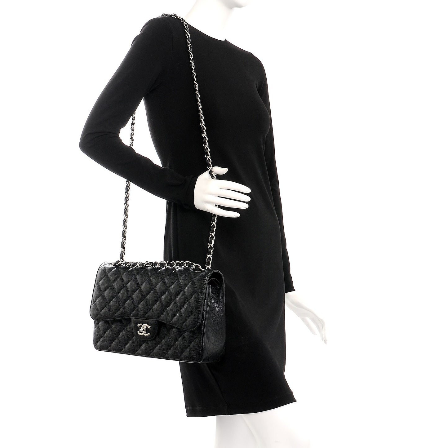 Caviar Quilted Jumbo Double Flap Black
