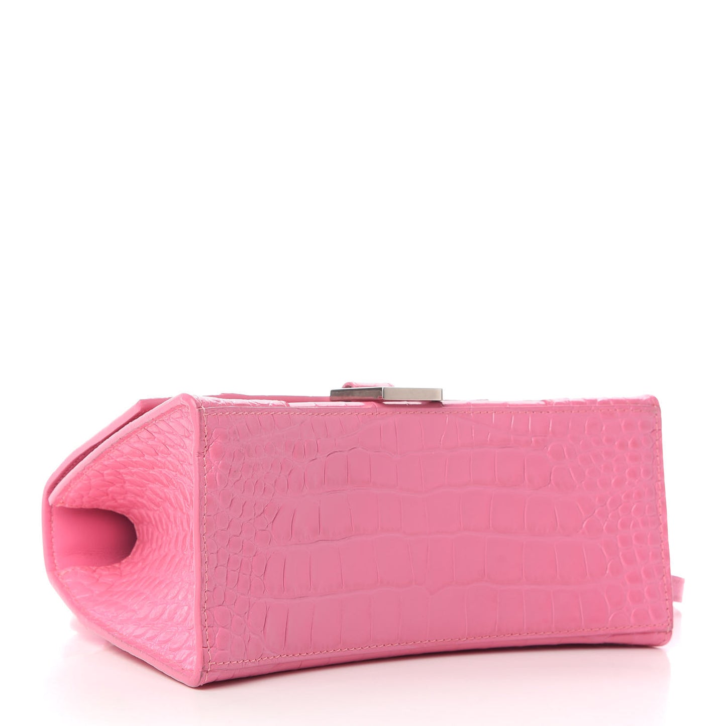 Shiny Calfskin Crocodile Embossed Small Hourglass Top Handle Bag Baby Pink