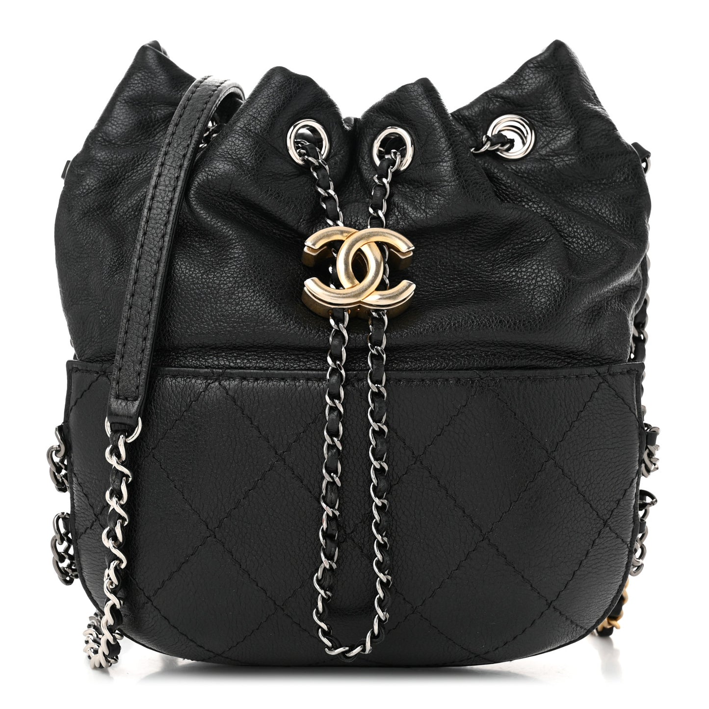 Calfskin Quilted Small Gabrielle Bucket Black