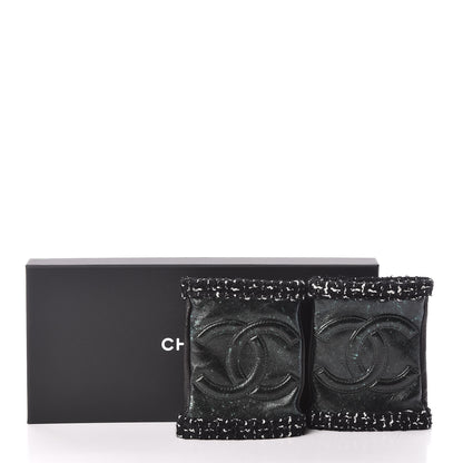 Chanel Metallic Lambskin Tweed CC Fingerless Gloves 8 Black Green 6 of 6