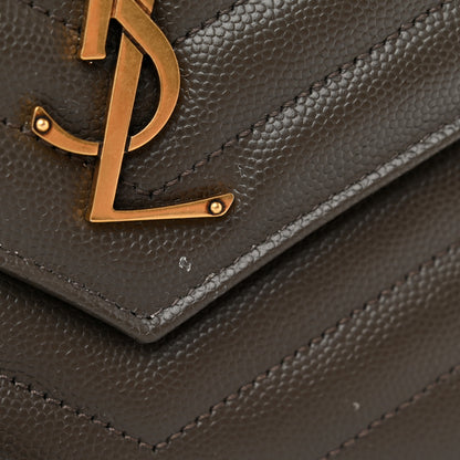 Saint Laurent Grain De Poudre Matelasse Chevron Monogram Envelope Clutch Earth 8 of 9