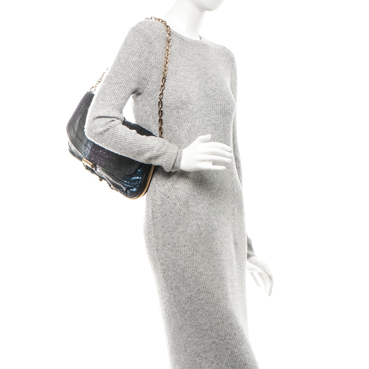 Metallic Python Lambskin Arad Clutch Black Multicolor