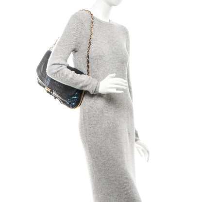 Jimmy Choo Metallic Python Lambskin Arad Clutch Black Multicolor 2 of 7