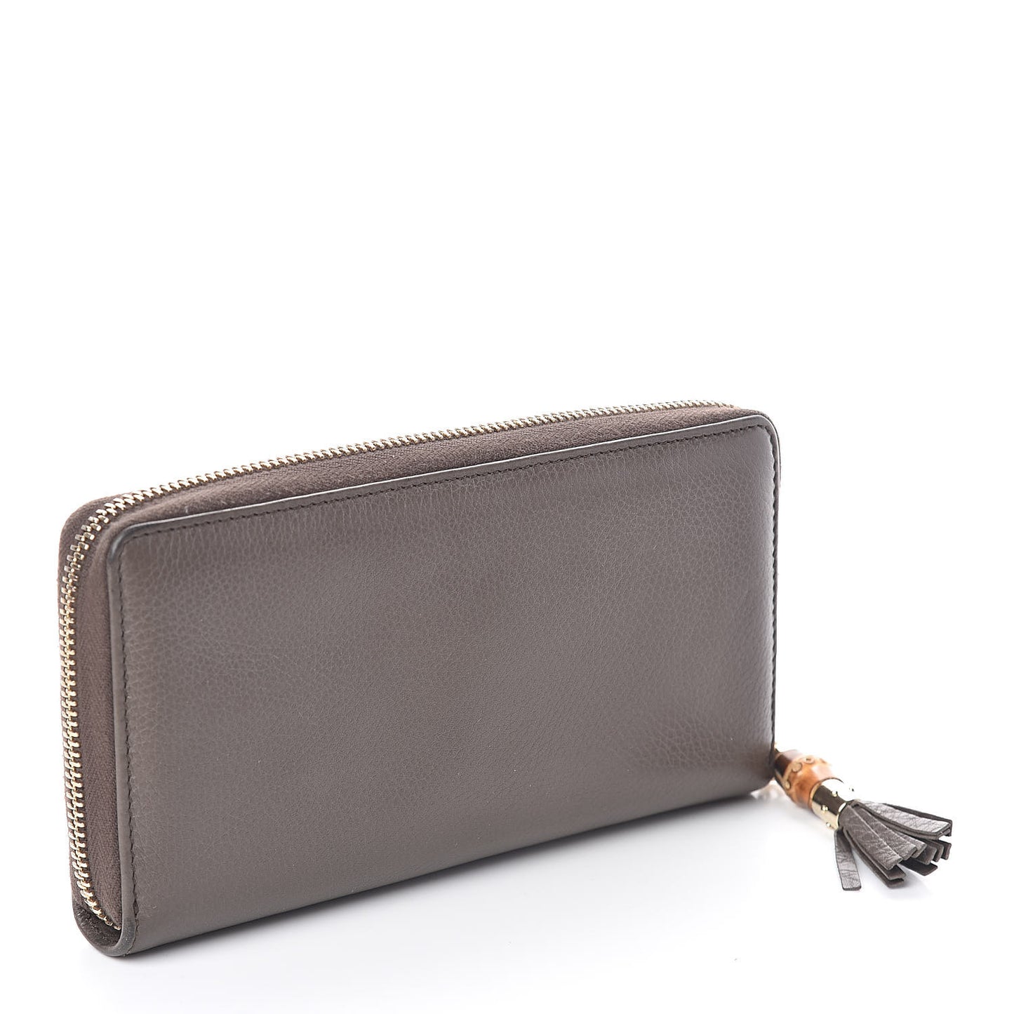 Dollar Calfskin Bamboo Tassel Zip Around Wallet Grey Field
