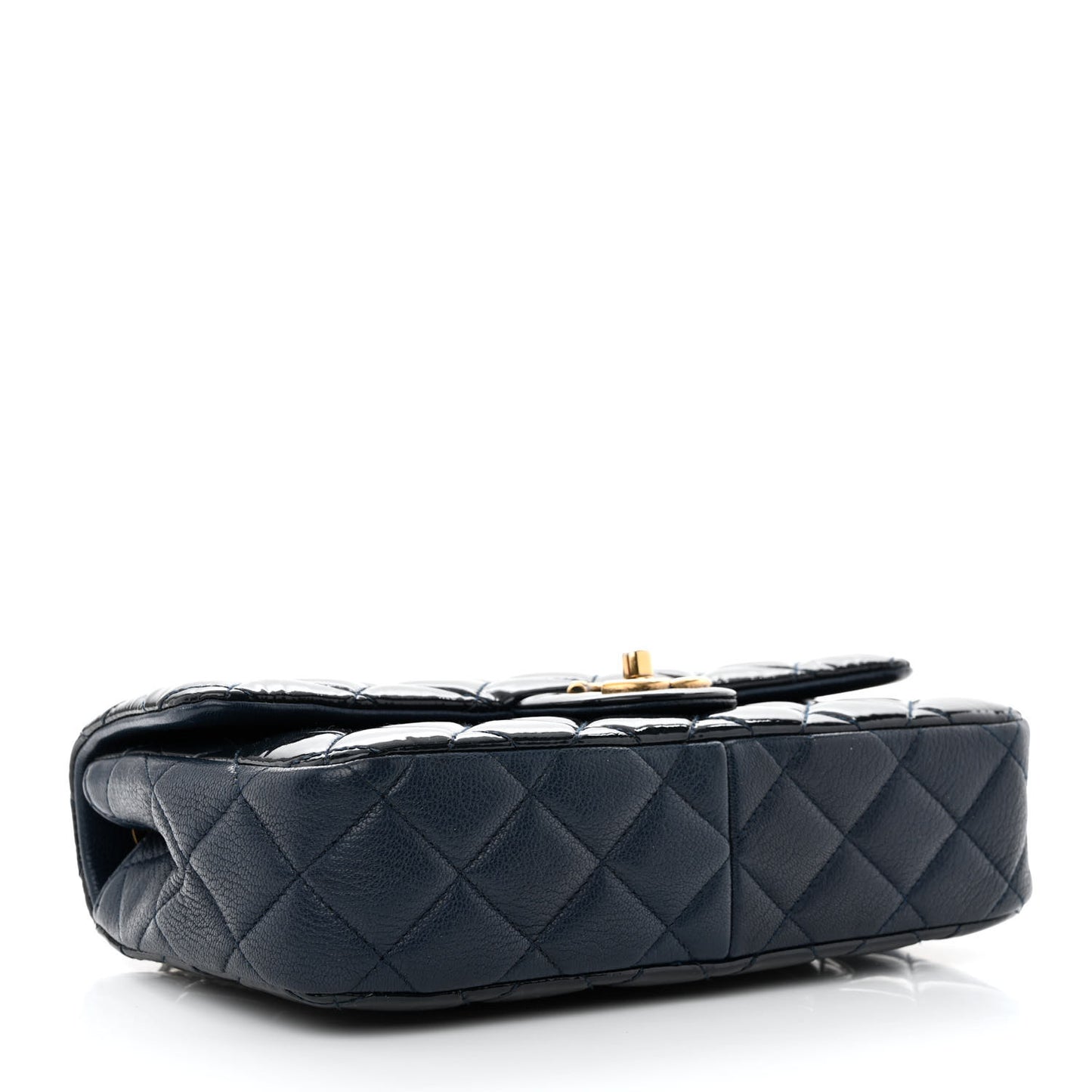 Patent Goatskin Quilted Medium CC Eyelet Flap Blue