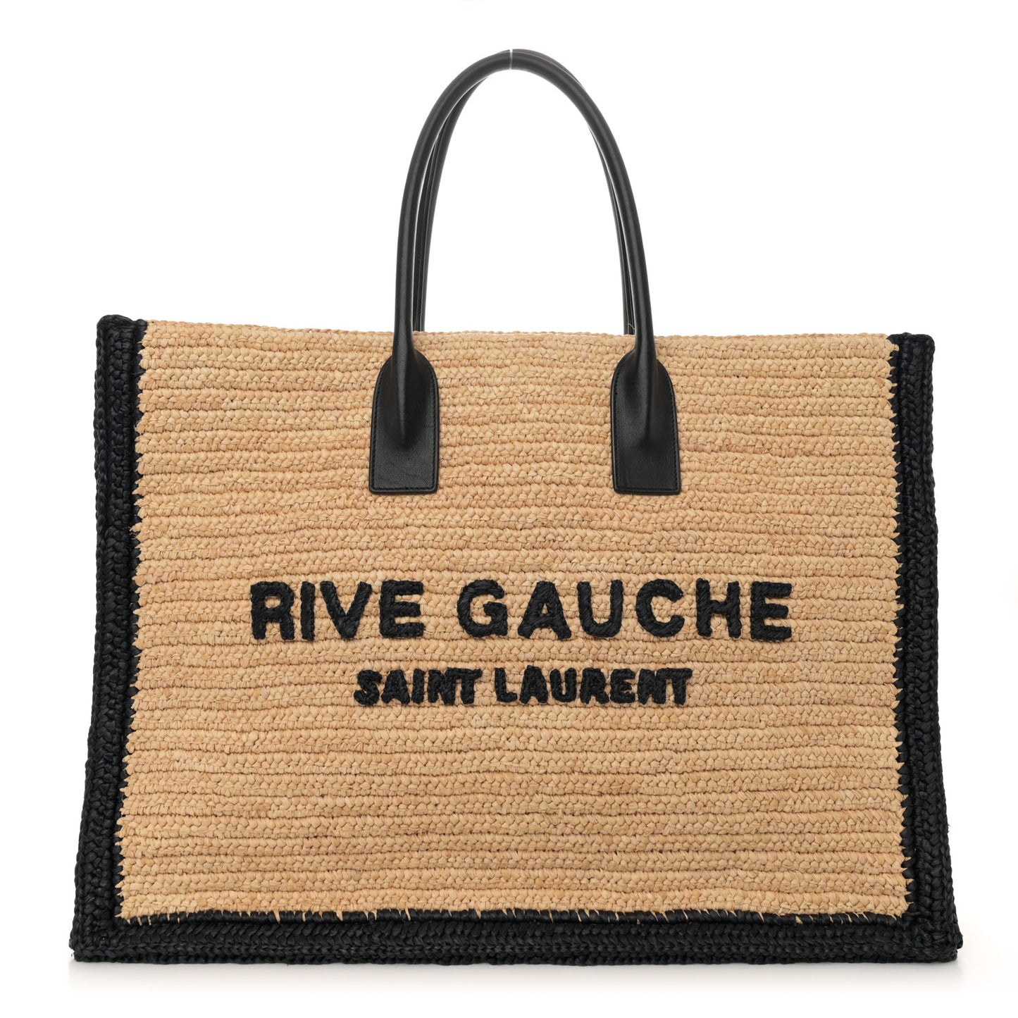 Raffia Calfskin Rive Gauche Tote Naturale Black