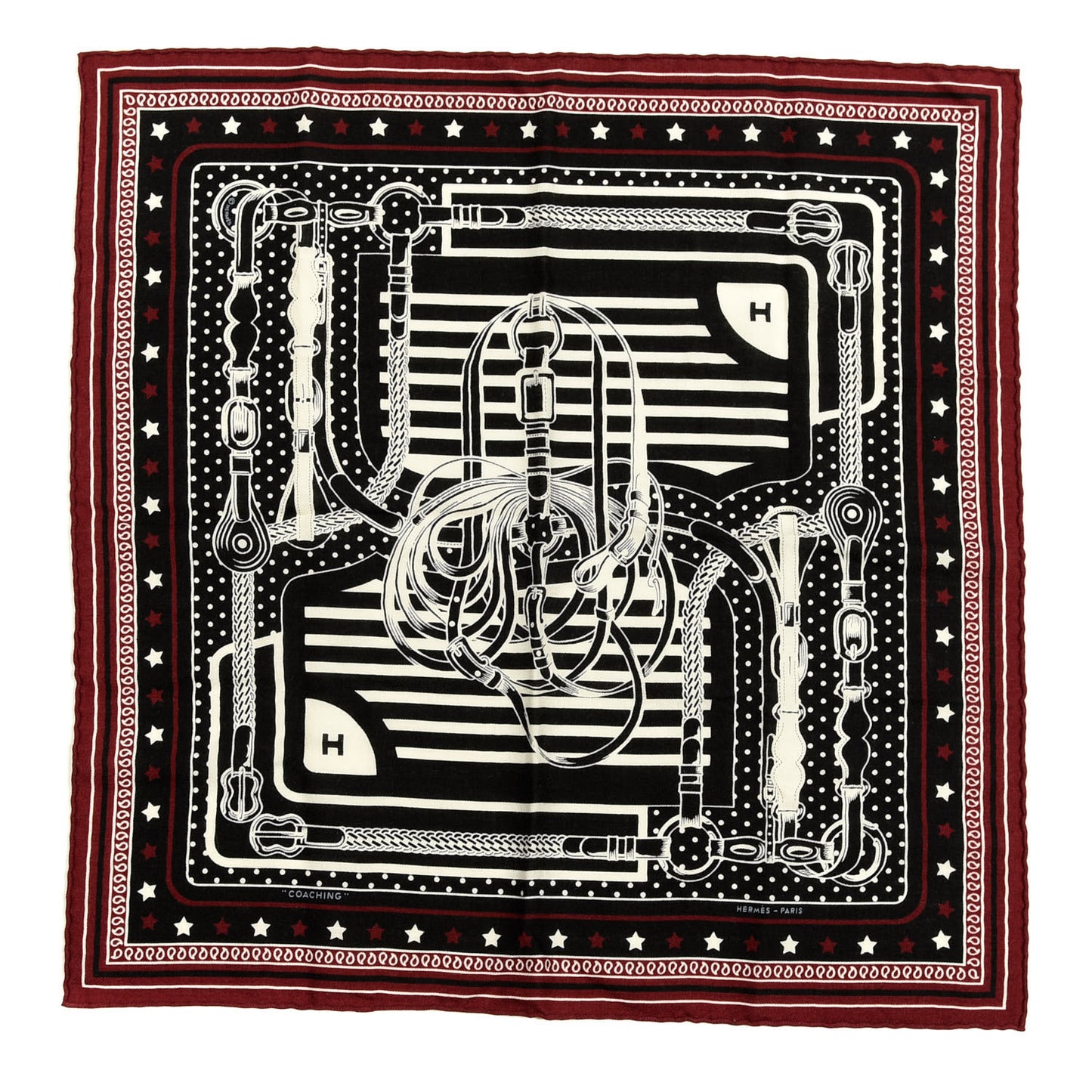 Cashmere Silk Coaching Bandana Scarf 55 Black Quetsche White