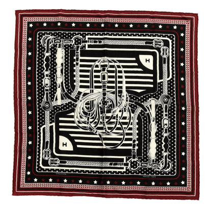 Hermes Cashmere Silk Coaching Bandana Scarf 55 Black Quetsche White 1 of 3