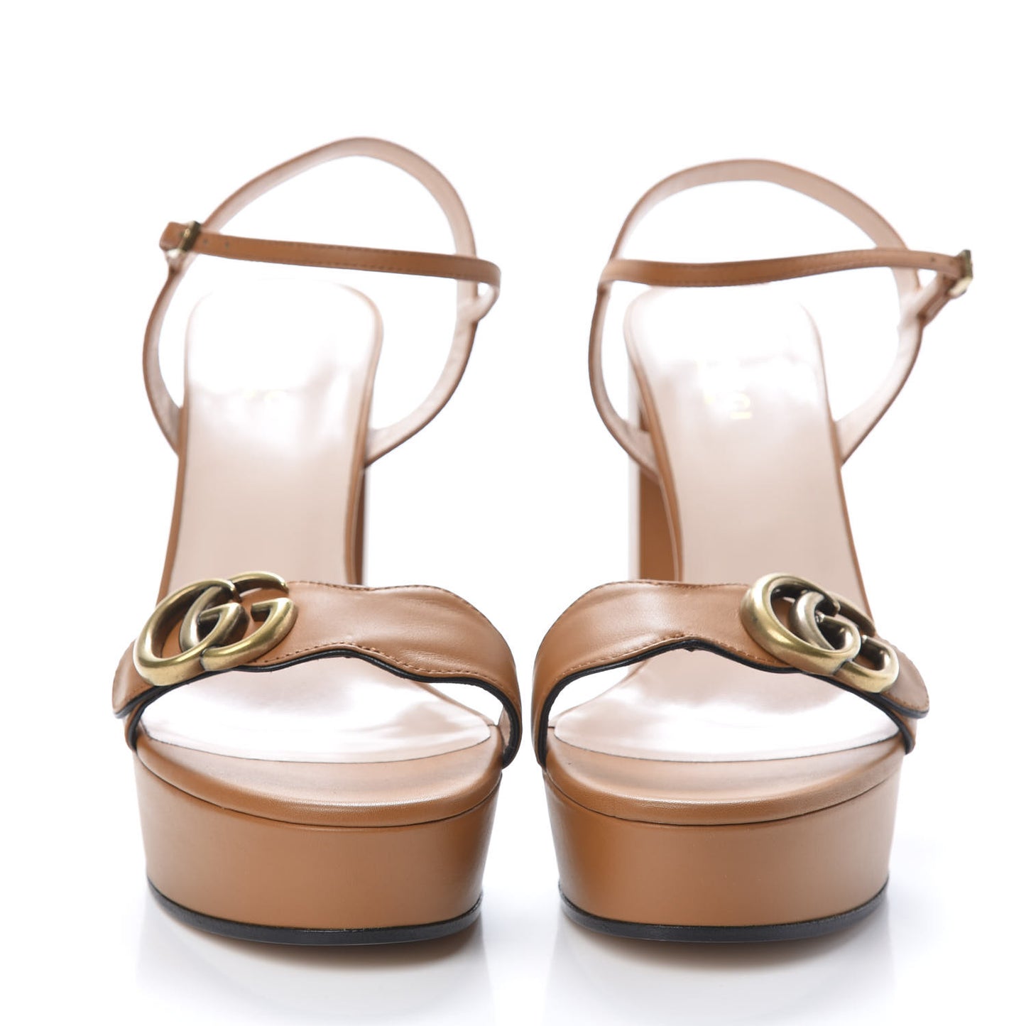Calfskin GG Marmont Ankle Wrap 30/115mm Platform Sandals 38 Cognac