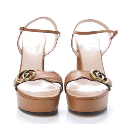 Gucci Calfskin GG Marmont Ankle Wrap 30/115mm Platform Sandals 38 Cognac 2 of 10
