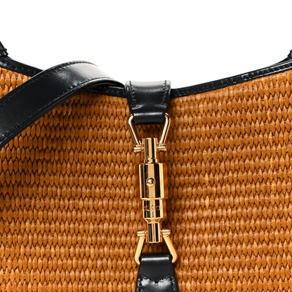 Gucci Straw Lux Boarded Dyana Lux Calfskin Small Jackie 1961 Hobo Natural Blue 9 of 12