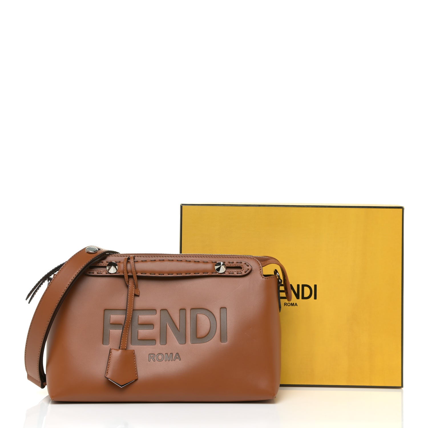 Fendi Vitello King Logo Embossed Medium By The Way Boston Bag Cuoio 12 of 12