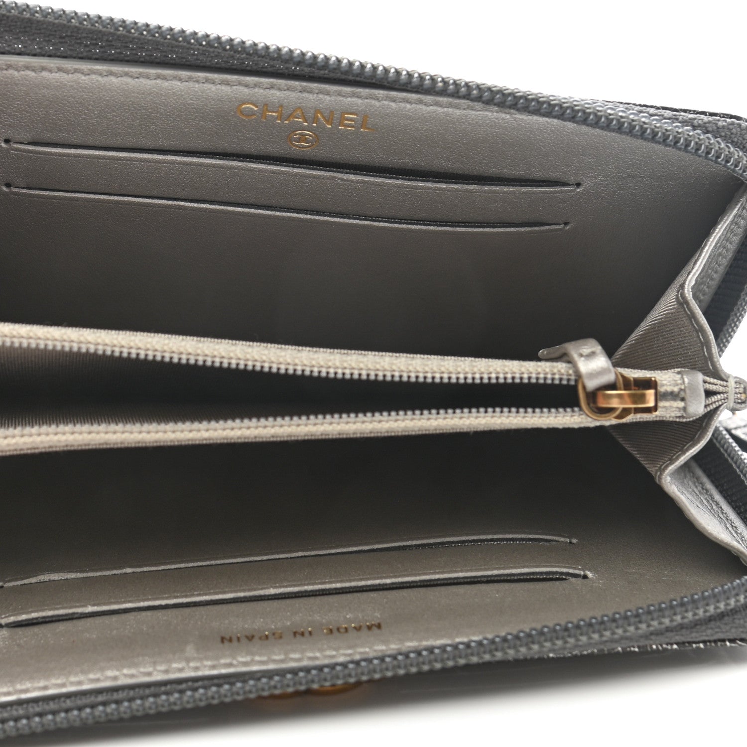 Chanel Cracked Metallic Calfskin Quilted Medium Boy Zip Around Wallet Dark Silver 10 of 18