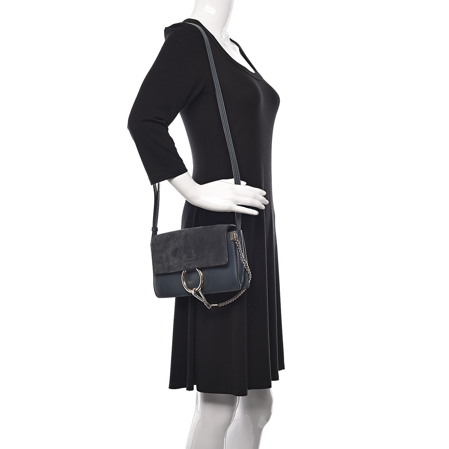Chloe Suede Calfskin Small Faye Shoulder Bag Majolica Blue 2 of 9