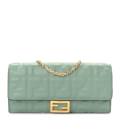 Fendi Nappa Matisse FF Embossed Continental Wallet On Chain Menta 1 of 9