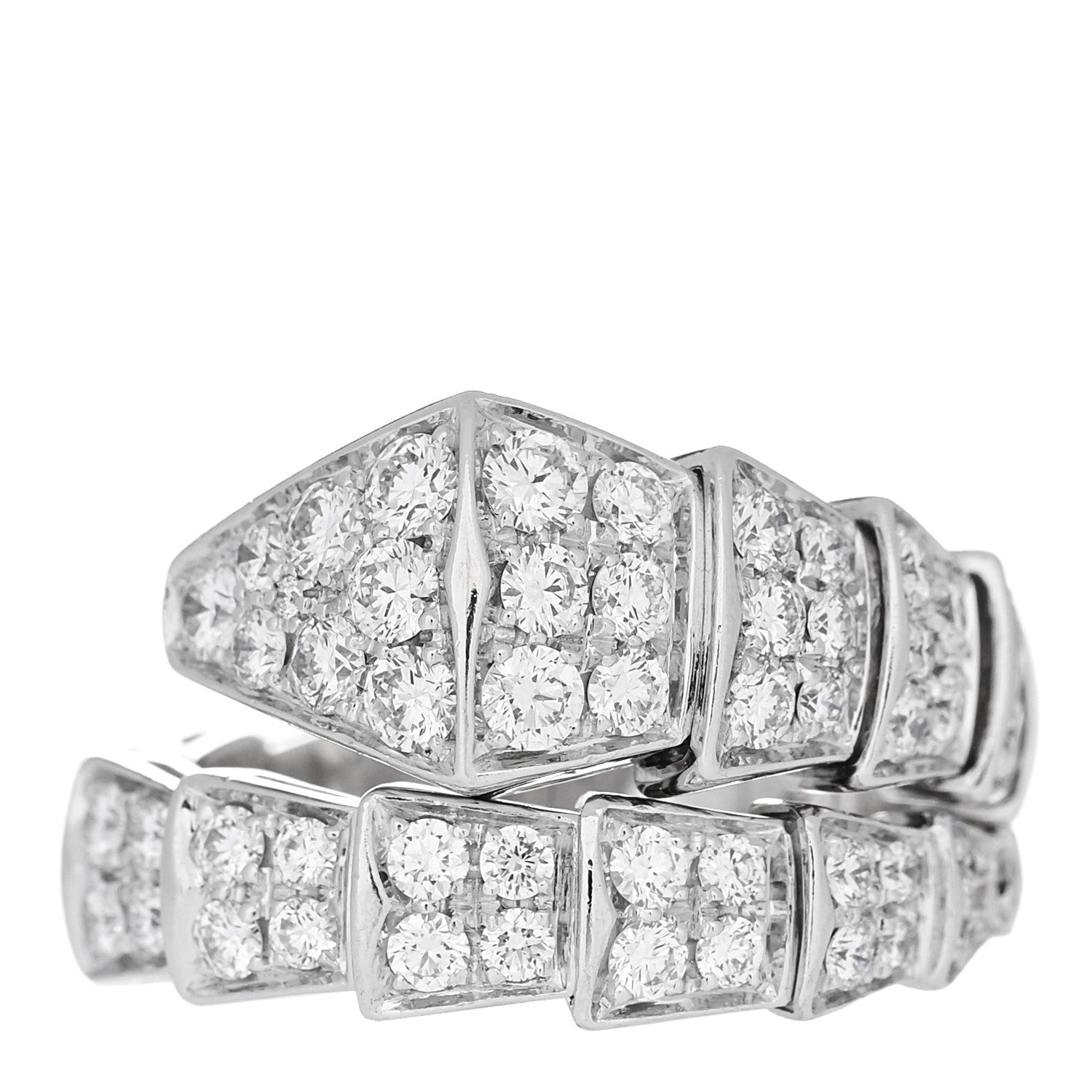 Bulgari 18K White Gold Diamond One-Coil Serpenti Viper Ring M 1 of 4