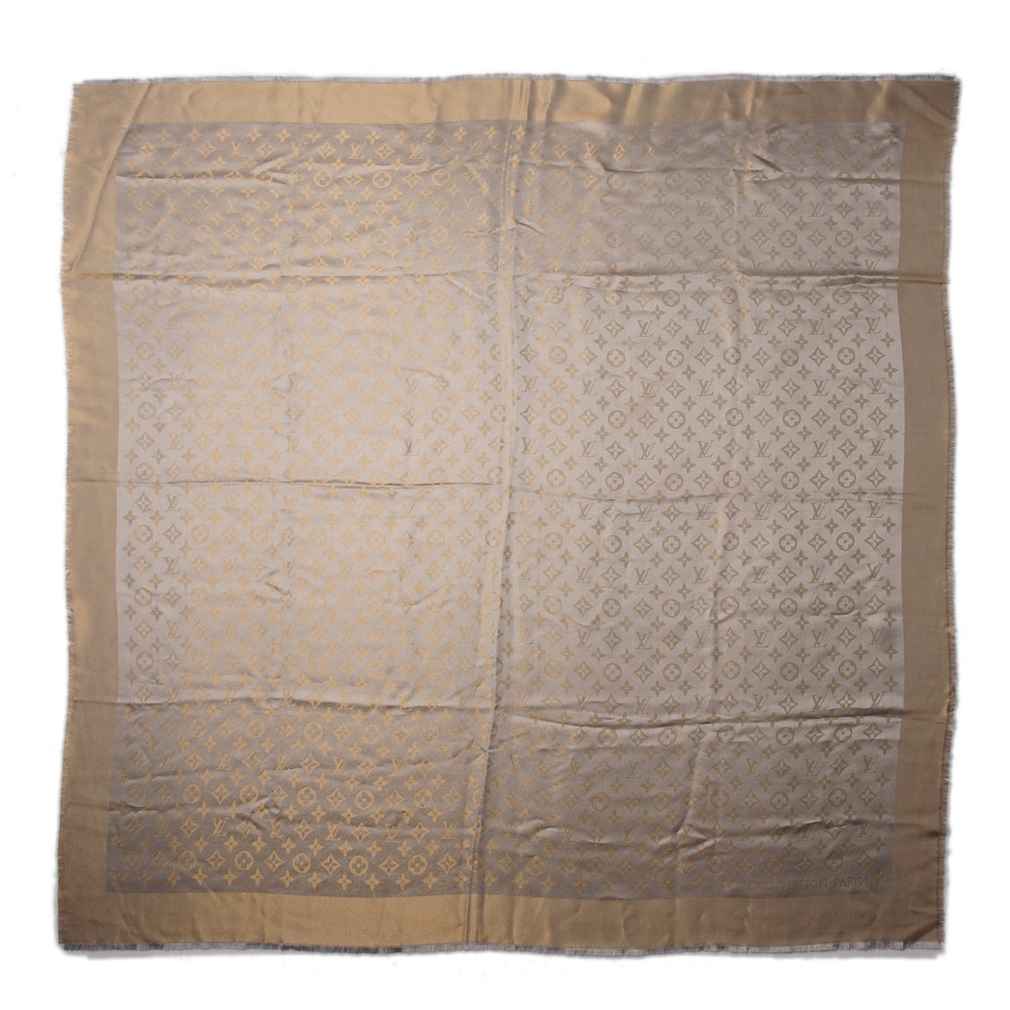 Silk Wool Monogram Shine Shawl Beige