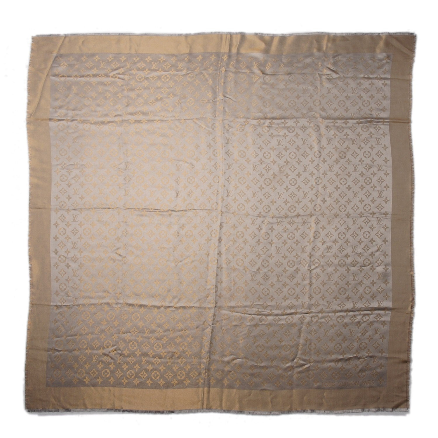 Louis Vuitton Silk Wool Monogram Shine Shawl Beige 3 of 5