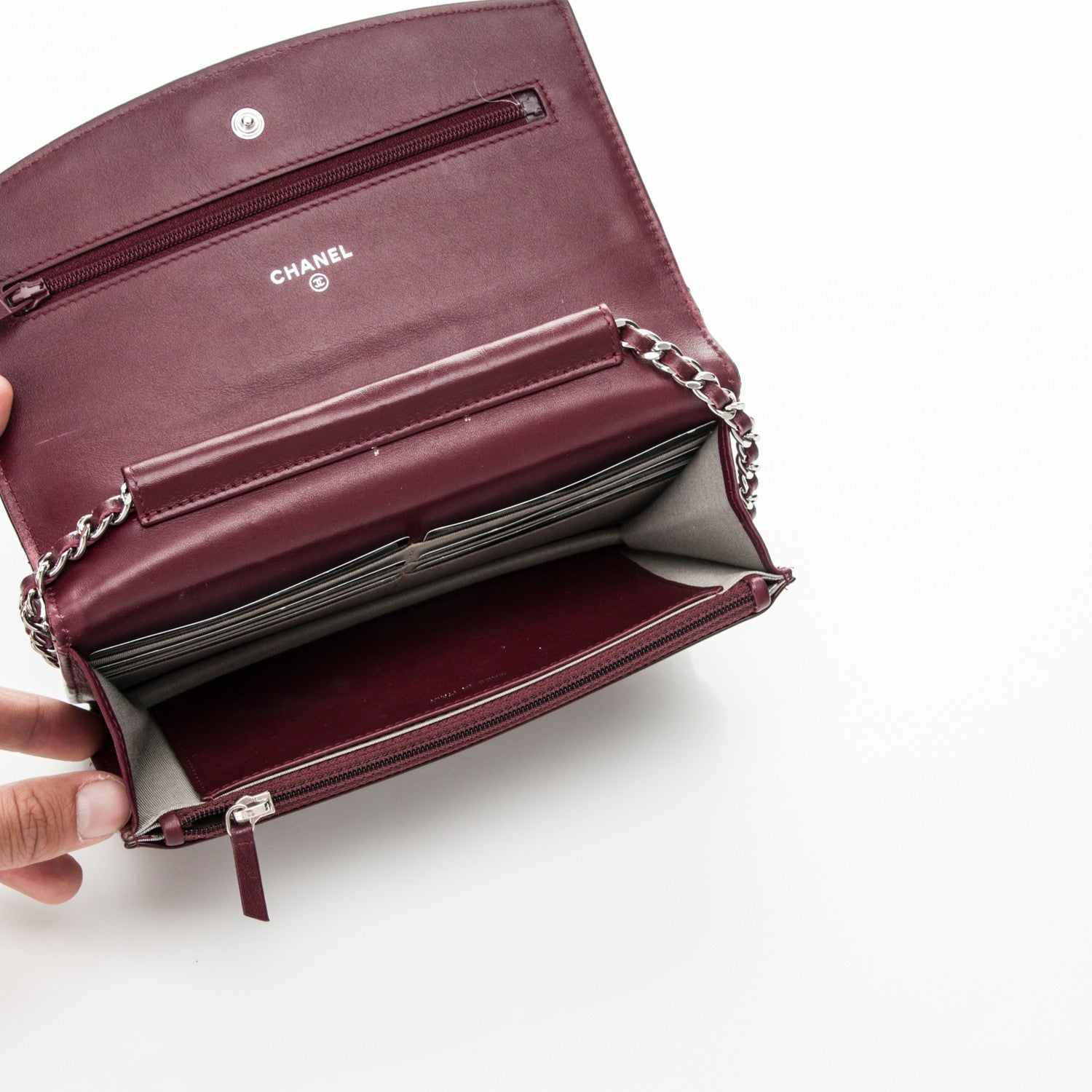 Chanel Patent Quilted Brilliant Wallet On Chain WOC Light Burgundy 5 of 9