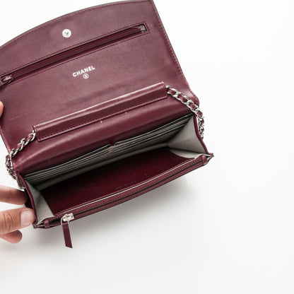 Chanel Patent Quilted Brilliant Wallet On Chain WOC Light Burgundy 5 of 9