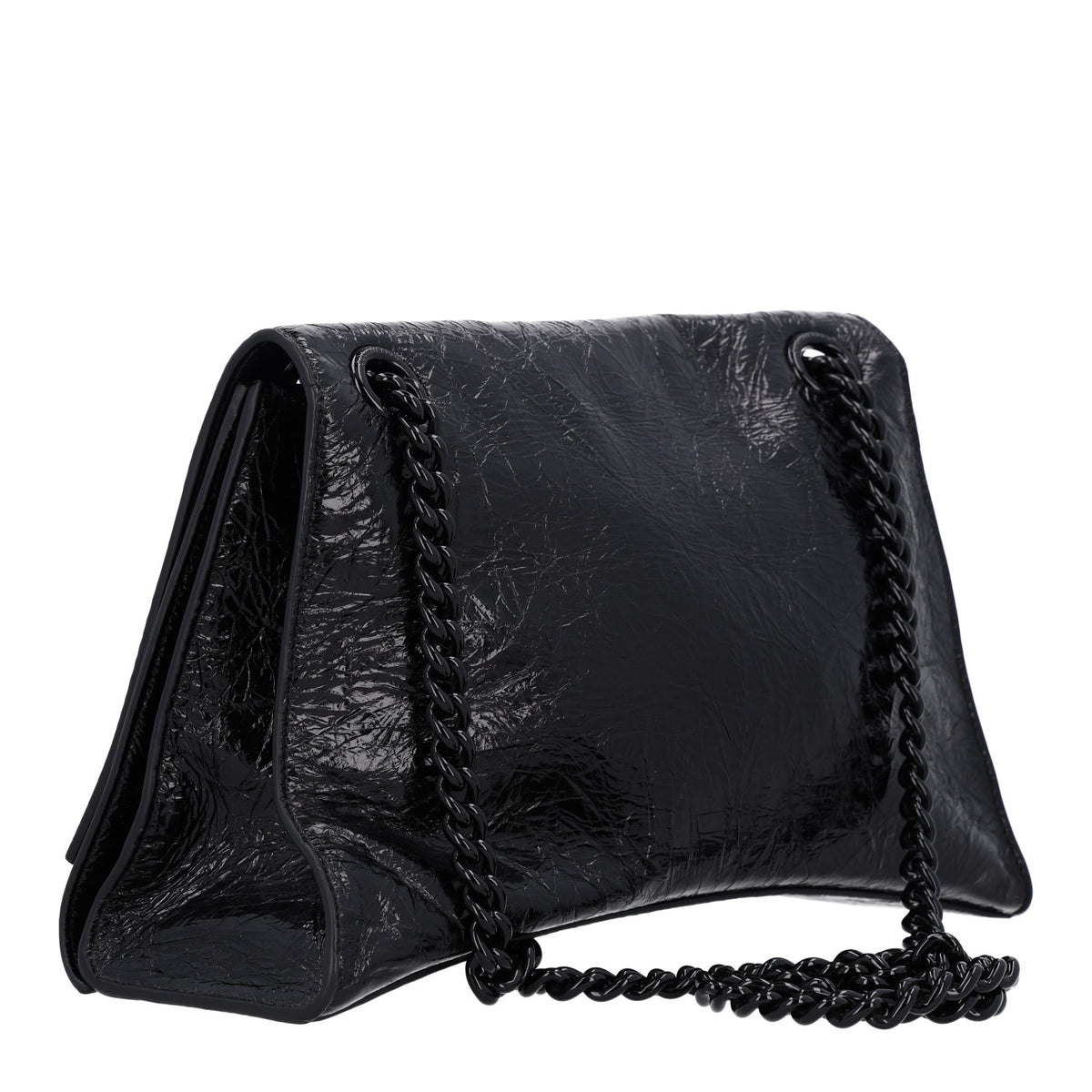 Crushed Calfskin Monochrome Medium Crush Chain Bag Black